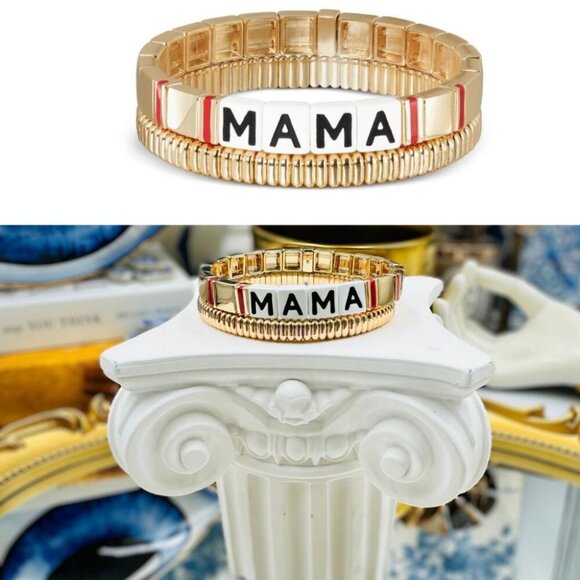 🆕 ROXANNE ASSOULIN 🧿 NWOT Golden MAMA Bracelet Set - Set of 2 - Picture 1 of 14